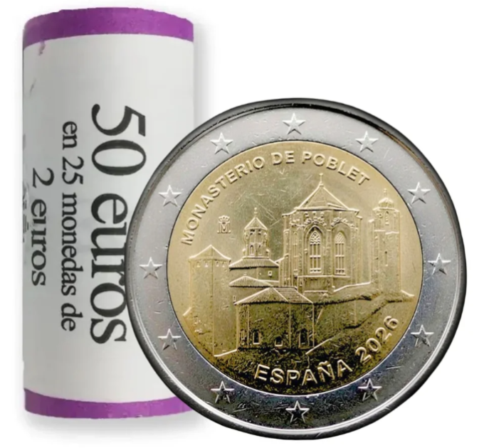 España 2 euros UNC roll 2026 - Monasterio de Poblet por 70.00 € ✅