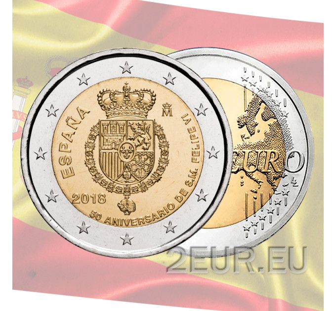 Spain 2 euro UNC 2018 - 50th Birthday of Felipe VI of Spain for 9.50 € ✅