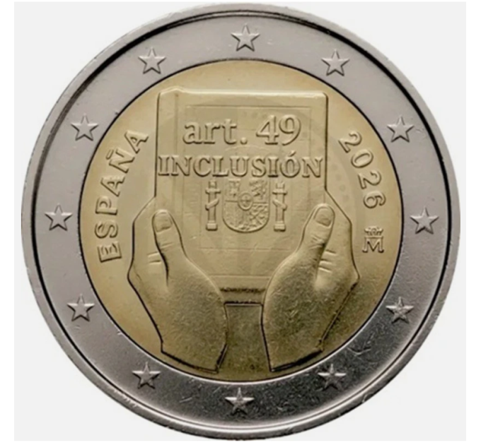 España 2 euros UNC 2026 - Artículo 49: Discapacidad, protección, derechos e inclusión por 4.00 € ✅