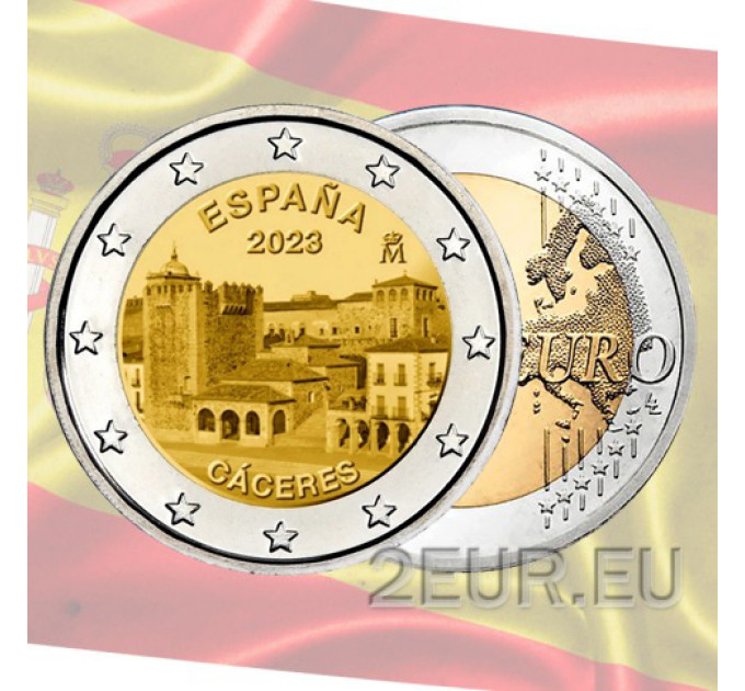España 2 euros UNC 2023 - Patrimonio de la Humanidad por la UNESCO - Casco Antiguo de Cáceres por 4.50 € ✅
