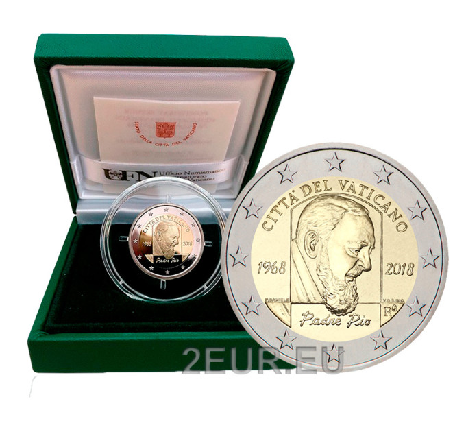 Vaticano 2 euros proof 2018 - 50 Aniversario de la Muerte del Padre Pío por 78.00 € ✅