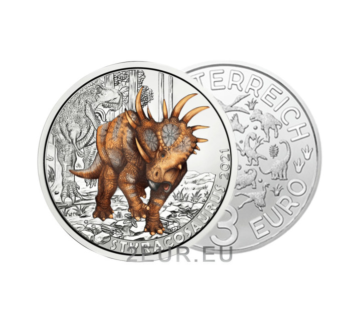 Austria 3 euros moneda 2021-3 - Styracosaurus albertensis por 18.00 € ✅