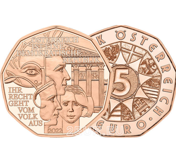 Austria 5 euros de Moneda 2022 - DEMOCRACIA por 7.50 € ✅