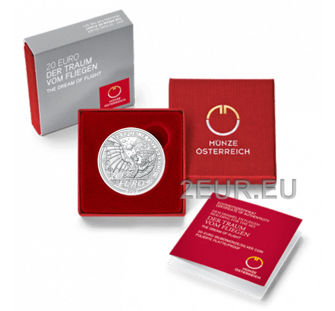 Austria 20 euro Silver coin 2019 - The dream of flight for 85.00 € ✅