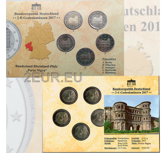 Germany 2 Euro coin set BU 2017 - Rhineland-Palatinate - ADFGJ for 26.00 € ✅