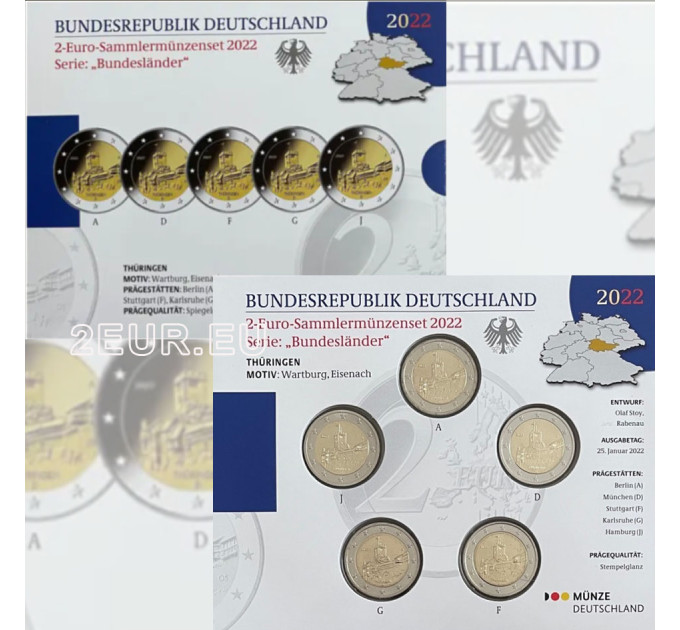 Germany 2 euro proof 2022 - Thuringia. Wartburg castle for 49.90 € ✅