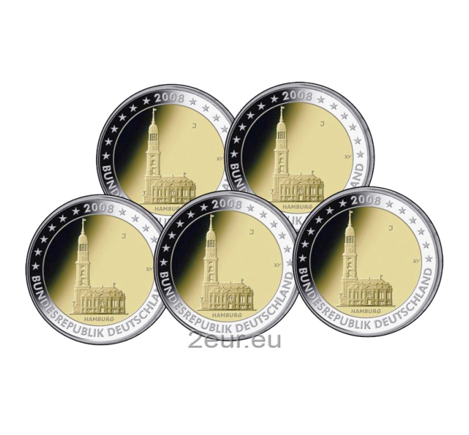 Alemania 2 euros UNC 2008 - Hamburgo - Iglesia de San Miguel - ADFGJ por 37.00 € ✅