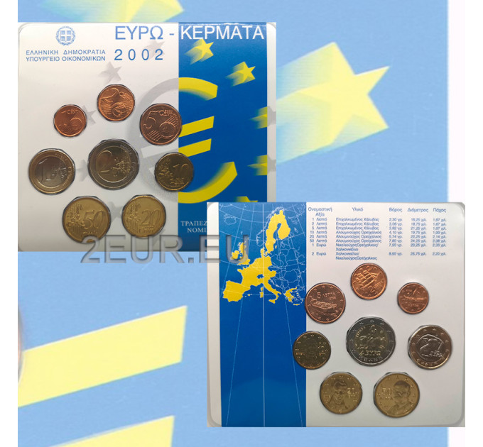 Greece euro set BU 2002 - euro set BU - Error Coin for 185.00 € ✅
