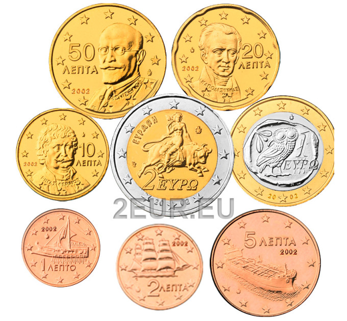 Grecia conjunto de euros UNC 2002 por 14.50 € ✅