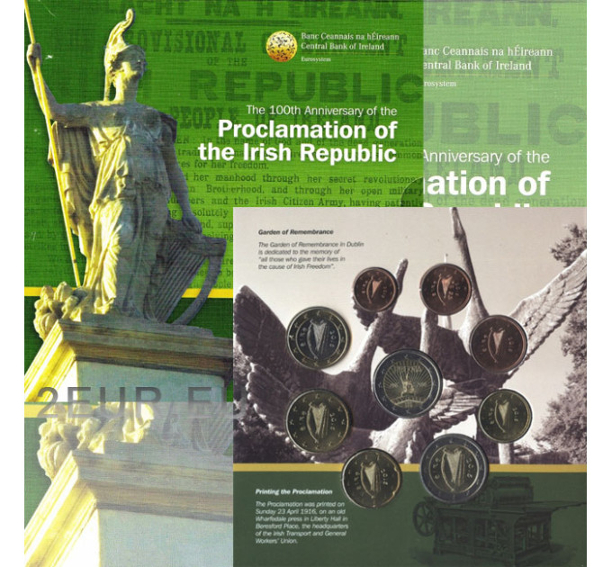 Irlanda conjunto de euros BU 2016 - Proclamación de la República de Irlanda - 100 años desde el Levantamiento de Pascua de 1916 en Irlanda por 48.00 € ✅