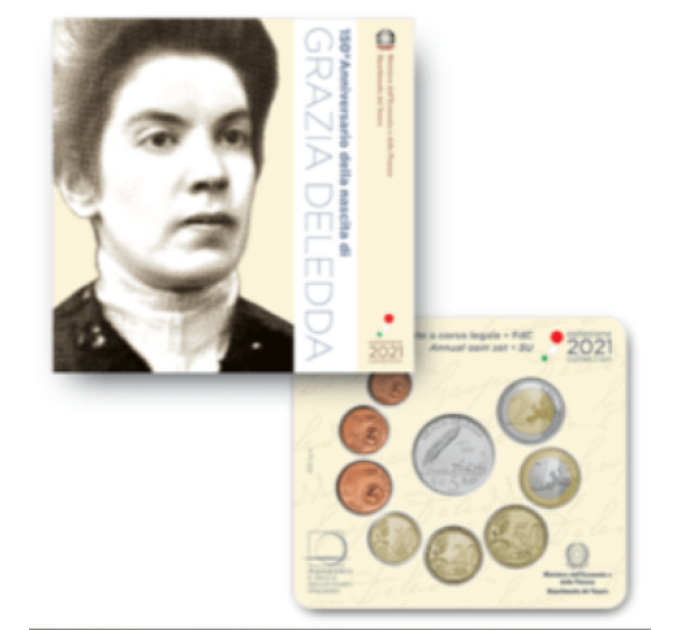 Italia 2021 - Conjunto de euros BU + plata - Grazia Deledda por 75.00 € ✅