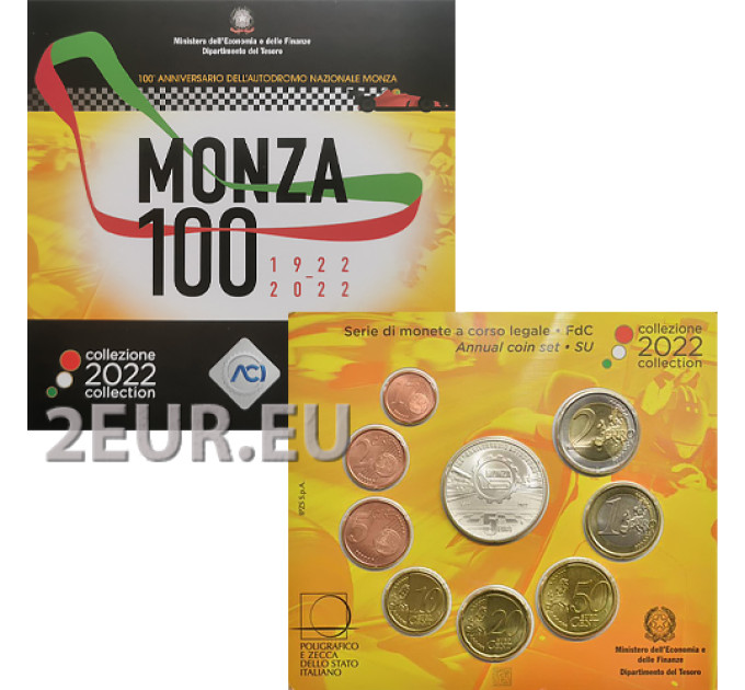 Italia 2022 - Conjunto de euros BU + plata - Centenario del Autodromo Nazionale di Monza por 59.00 € ✅