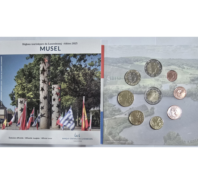 Luxembourg euro set BU 2025 - City of Moselle - 2 Euro Schuman + 25th of the throne of Henri for 250.00 € ✅