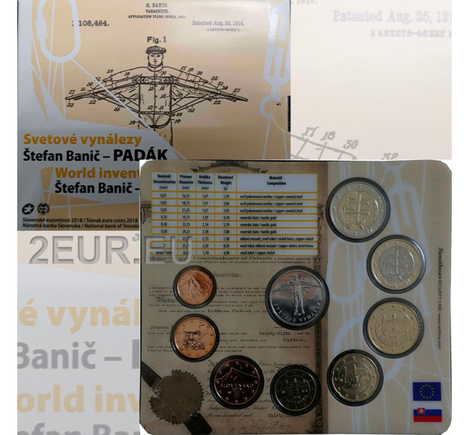 Slovakia Euro coin set BU 2018 - Stefan Banic - Military Parachute for 29.00 € ✅