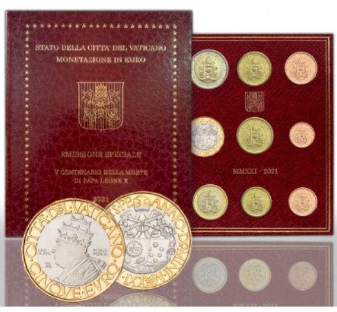 Vaticano set BU + 5 EURO 2021 - 500 aniversario de la muerte del Papa León X por 80.00 € ✅