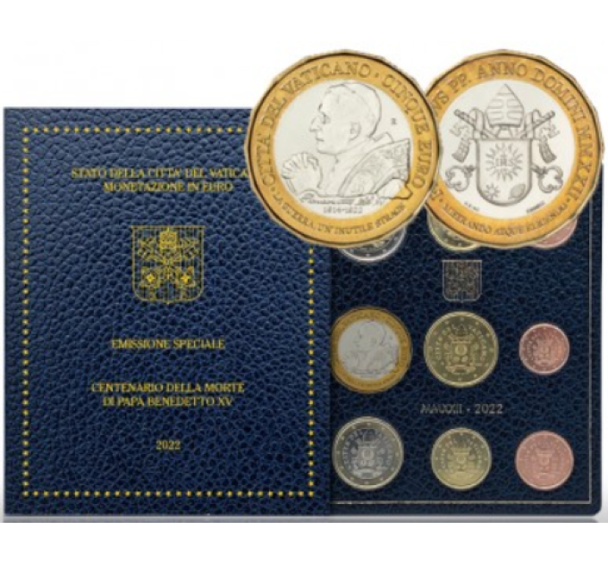 Vaticano set BU + 5 EURO 2022 - Centenario de la muerte del Papa Benedicto XV por 75.00 € ✅