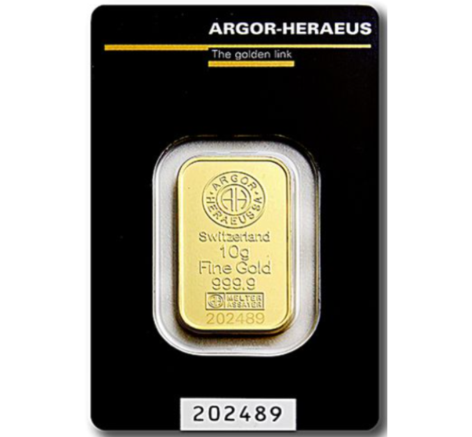 10g Lingote de oro Argor Heraeus por 1,252.75 € ✅