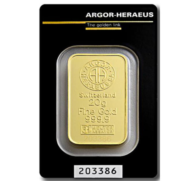 20g Lingote de oro Argor Heraeus por 2,506.70 € ✅