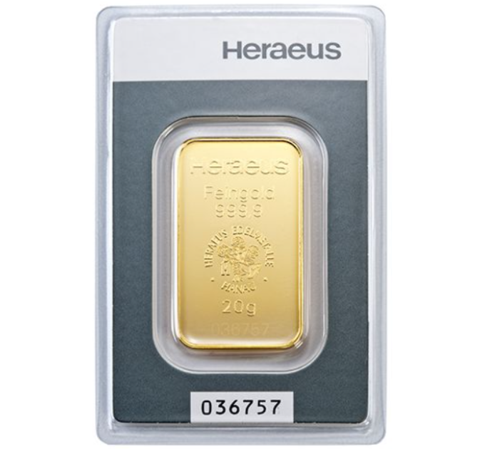 20g Gold Bar Heraeus for 2,482.65 € ✅