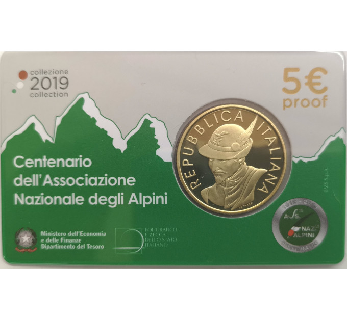Italia 5 euros plata BU 2019 - Centenario de la Asociación Nacional Alpina por 43.00 € ✅