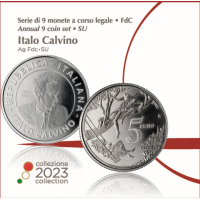 Italy Euro set BU + 5 euro silver coin 2023 - 100th Anniversary of the Birth of Italo Calvino