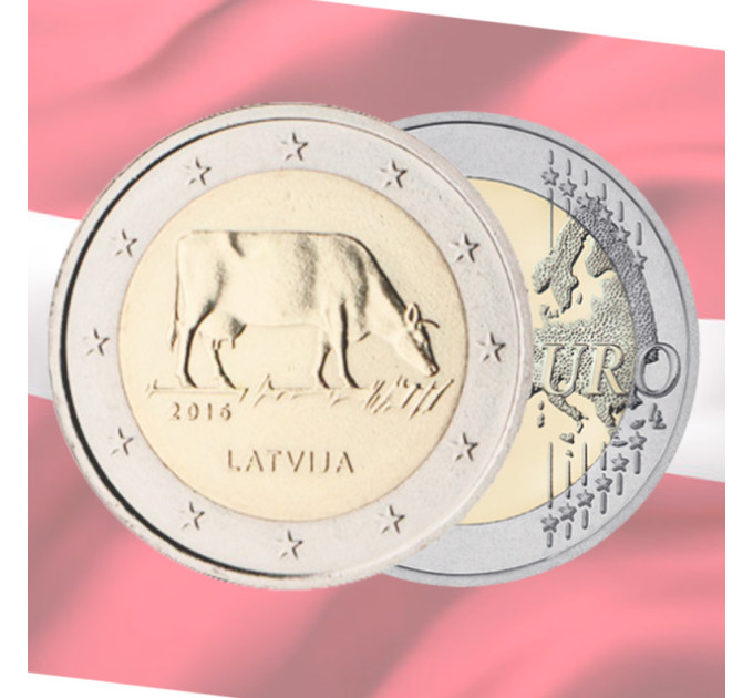 Letonia 2 euros UNC 2016 - Explotación Lechera - Vaca por 5.50 € ✅