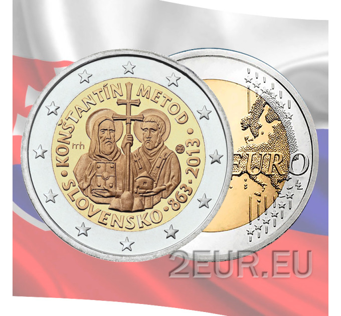 Eslovaquia 2 euros UNC 2013 - 1150 Aniversario del Advenimiento de San Cirilo y Metodio en Gran Moravia por 5.50 € ✅